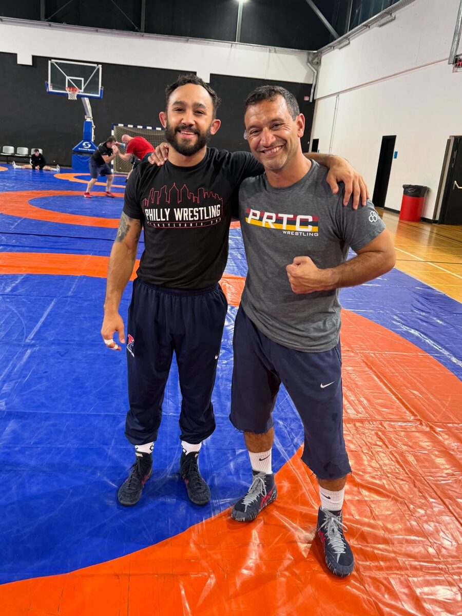 Two wrestlers at a Pennsylvania RTC training session